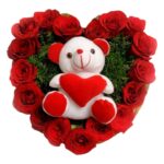 # 01 - A Cute Arrangement of 17 Red Roses & Teddy in Heart Shape