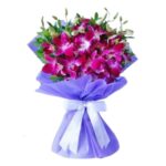 A Charming Bouquet of 9 Purple Orchids