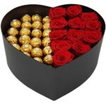 A Premium Heart Shape Gift Box of Red Roses & Ferrero Rocher