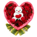 # 01 - A Cute Arrangement of 21 Red Roses & Teddy in Heart Shape