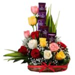 # 01 - A Cute Premium Basket of 5 Cadbury Chocolates & 12 Mix Color Roses