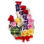 # 01 - A Cute Premium Basket of 5 Cadbury Chocolates & 12 Mix Color Roses