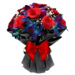 # 01 - A Luxurious Bunch of 4 Exotic Blue Orchids & 10 Red Roses
