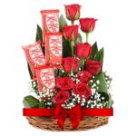 # 01 - A Cute Basket of 4 KitKat Chocolates & 10 Red Roses
