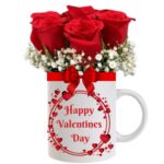# 01 - A Valentine Special 5 Fresh Red Roses in Ceramic Mug