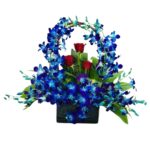 A Premium Charming Gift Box of Blue Orchids & Red Roses