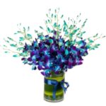 Blue Orchids Designer Arrangement in Glass Vase