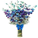 Blue Orchids Designer Arrangement in Glass Vase