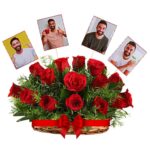 # 01 - A Beautiful Personalized Combo - 21 Red Roses Basket with 4 Photos