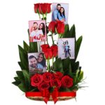 # 01 - A Beautiful Personalized Combo - 15 Red Roses Basket with 4 Photos