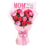# 001 - A Unique Personalized Printed Message Bouquet of 15 Pink & Red Roses