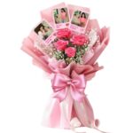 # 001 - A Unique Personalized Photo Printed Bouquet of 4 Pink Roses