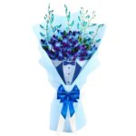 # 0001 - A Charming Bouquet of 6 Blue Orchids - With Printed Suit Photo