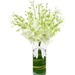 11 White Orchids in a Glass Vase