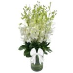 15 White Orchids in a Glass Vase