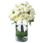 21 White Roses in a Glass Vase