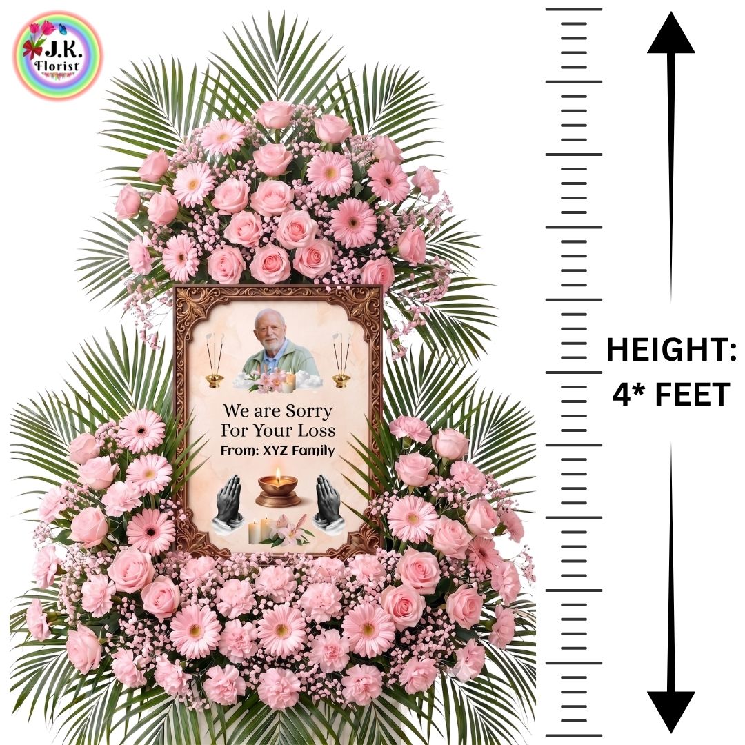BIG SIZED Funeral Pink Gerbera & Roses Big 4 FEET Personalized Photo Premium Arrangement of Pink Roses & Gerberas - Image 1