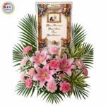 Personalized Photo Premium Arrangement of Pink Lilies & Carnations