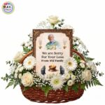 Personalized Photo Premium Basket Arrangement of Mix White Roses & Gerberas