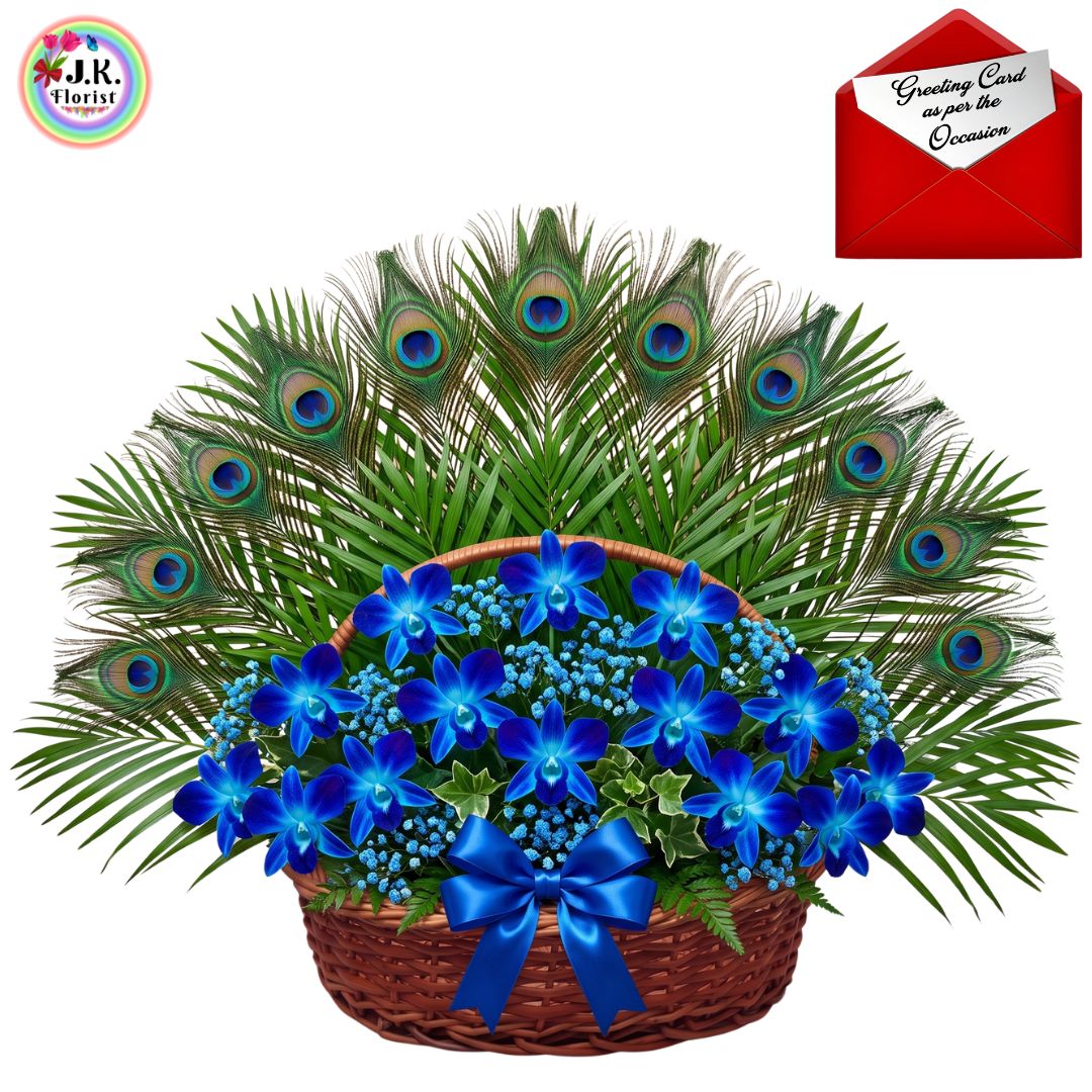 BLUE PEACOCK THEME ARRANGEMENT PEACOCK Theme Exotic Luxurious Arrangement (Blue Orchids) - Image 1