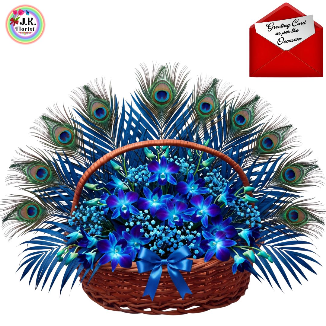 BLUE PEACOCK THEME ARRANGEMENT PEACOCK Theme Exotic Luxurious Arrangement (Blue Orchids) - Image 1