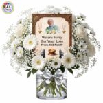 Personalized Photo Premium Vase Arrangement of Mix White Roses & Gerberas