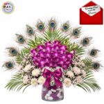 PEACOCK Theme Exotic Luxurious BIG VASE Arrangement (Purple Orchids)