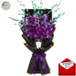 # 0001 - A Charming Bouquet of Purple Orchids With Printed Suit Photo + Greeting Card