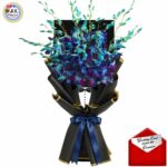 # 0001 - A Charming Bouquet of Blue Orchids With Printed Suit Photo + Greeting Card