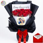 # 001 - A Beautiful Personalized Photo Printed Bouquet of 12 Red Roses