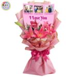 A Beautiful Personalized Premium Photo Printed Bouquet of Pink Lilies