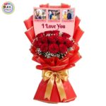 A Beautiful Personalized Premium Photo Printed Bouquet of 12 Red Roses
