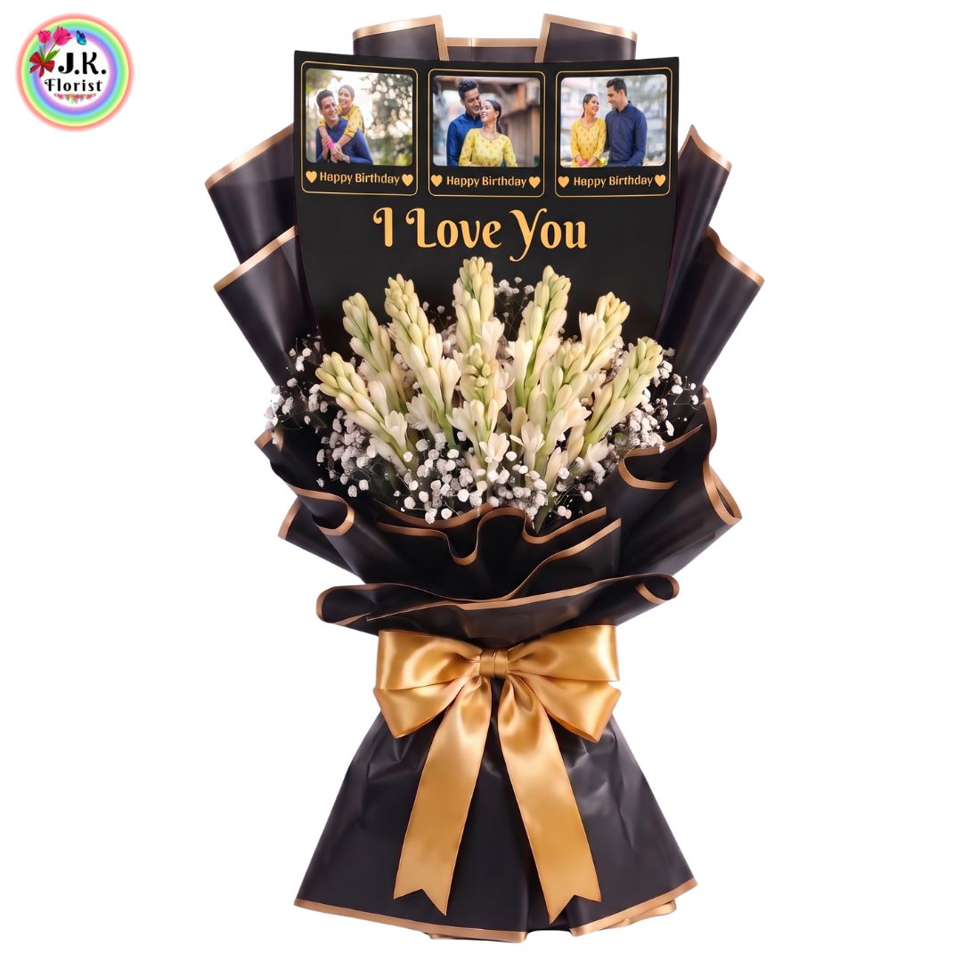 Personalized Bouquet of Rajnigandhas A Beautiful Personalized Premium Photo Printed Bouquet of Rajnigandhas - Image 1