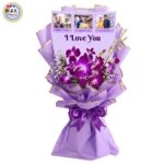 A Beautiful Personalized Premium Photo Printed Bouquet of Purple Orchids