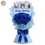 A Luxurious Personalized Premium Photo Printed Bouquet of 12 Blue Roses