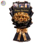 A Luxurious Personalized Premium Photo Printed Bouquet of 12 Golden Roses