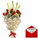 A Beautiful Bunch of 4 Fragrant Rajnigandha Flowers & 7 Red Roses