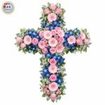WREATH (Cross) - of Blue Orchids, Pink Roses & Gerberas (Medium)