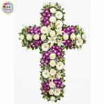 WREATH (Cross) - of Purple Orchids, White Lilies, Roses & Gerberas (Medium)