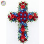 WREATH (Cross) - of Blue Orchids, Red Roses & Gerberas (Large)